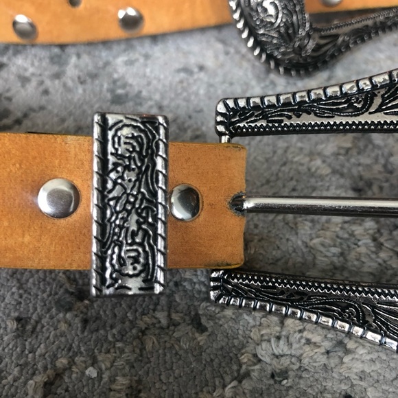 Suede & leather double buckle belt - Picture 4 of 5